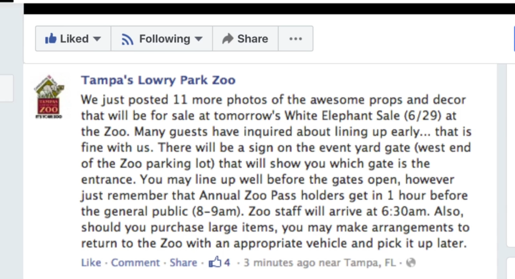 A screenshot of a bad Facebook post. There’s so many things in here to look at, you’ll see right here where it says we just posted 11 more photos. Why aren’t those eleven photos at least attached here? Shared with this? You’ll also see the white elephant sailed right down here. This is an event that has no event page, nothing referenced anywhere on their page. We final thing is annual do pass holders. This is information that should have been shared That’s with them and could have been done inside of our private group. See, here’s the key thing that you see in a post like this. Instead of sitting down and planning out an entire strategy, businesses and organizations panic at the last minute, thinking that word of mouth and people will just show up like they always had.